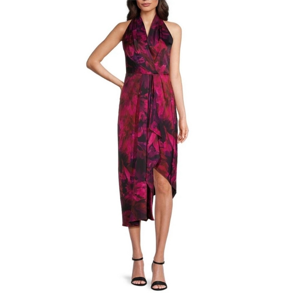 Alex Marie Hazel Floral Halter Neck Asymmetrical Dress  Size 14 P NWT